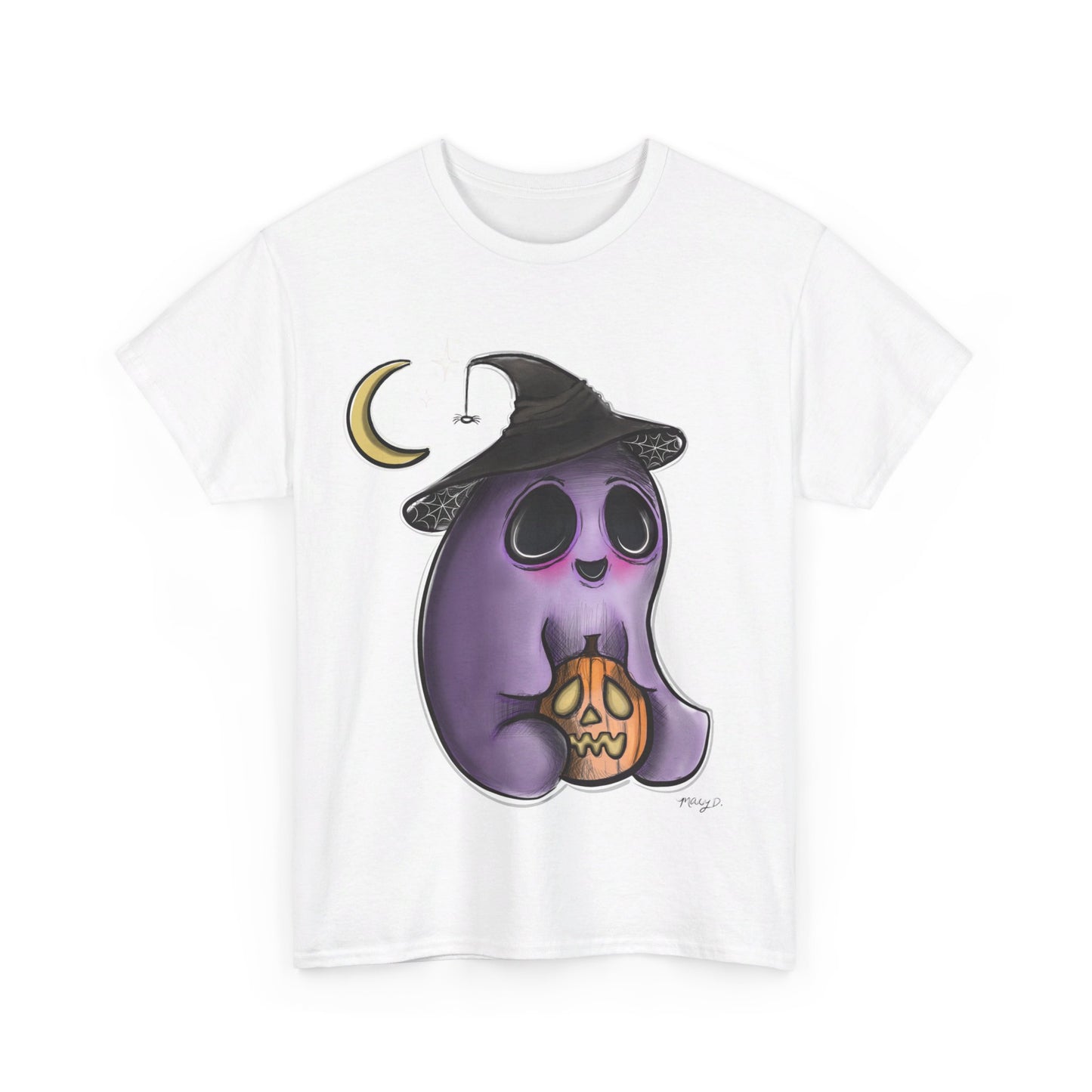 Art By Macy- Cute Ghost & Pumpkin- Halloween -  Unisex- T-shirt- Men- Women- Kids- Teens-Original Artwork- Multicolor- Cotton- New- Up to 5x