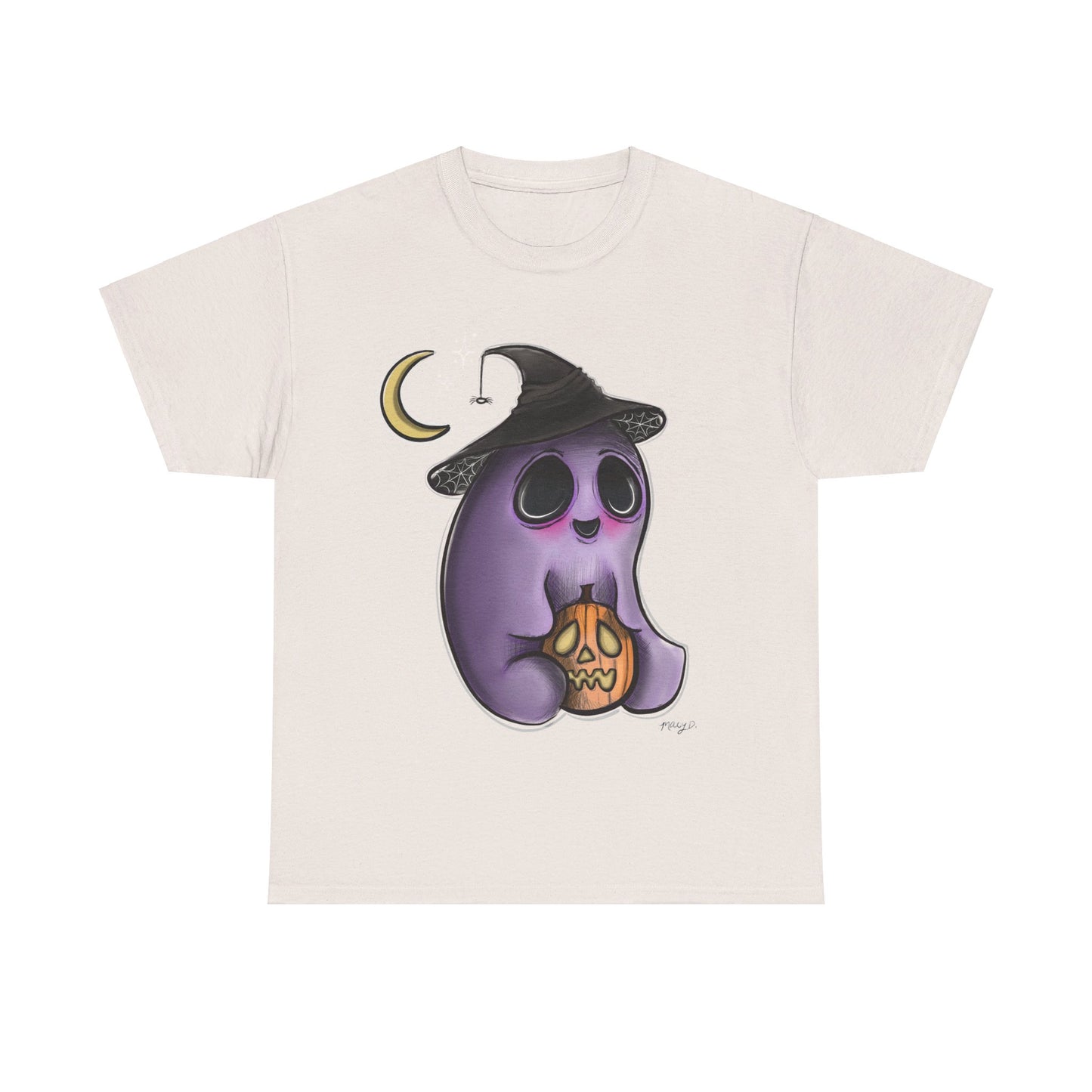 Art By Macy- Cute Ghost & Pumpkin- Halloween -  Unisex- T-shirt- Men- Women- Kids- Teens-Original Artwork- Multicolor- Cotton- New- Up to 5x