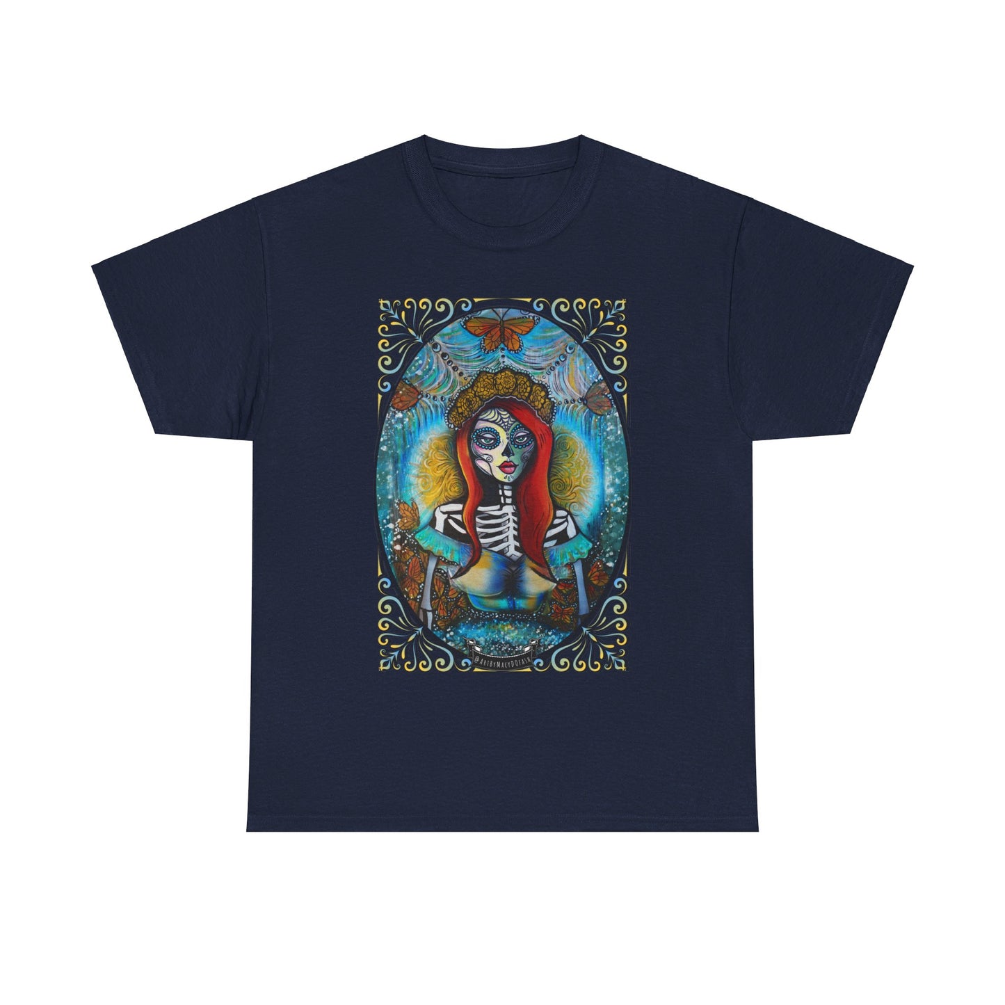 Art By Macy- Monarch Queen - Calavera- Catrina- Day of the Dead- Unisex- T-shirt- Original Artwork- Multicolor- Cotton- New- Up to 5x