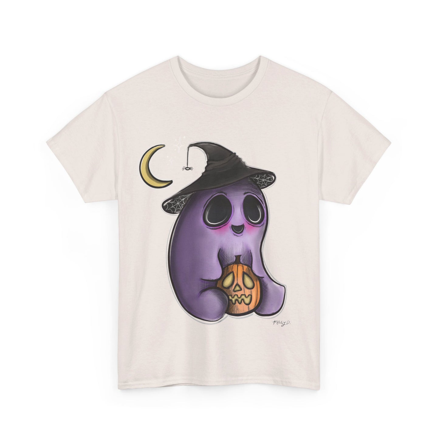 Art By Macy- Cute Ghost & Pumpkin- Halloween -  Unisex- T-shirt- Men- Women- Kids- Teens-Original Artwork- Multicolor- Cotton- New- Up to 5x