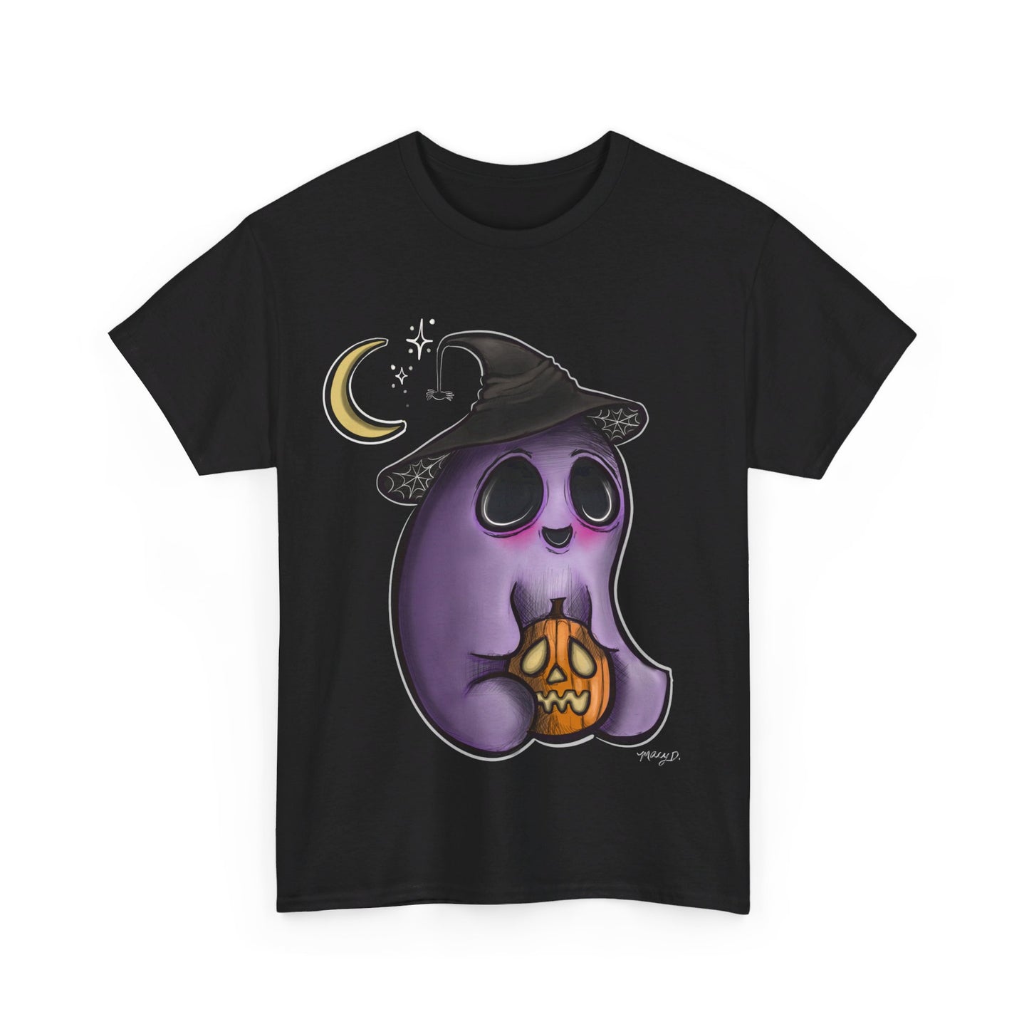 Art By Macy- Cute Ghost & Pumpkin- Halloween -  Unisex- T-shirt- Men- Women- Kids- Teens-Original Artwork- Multicolor- Cotton- New- Up to 5x