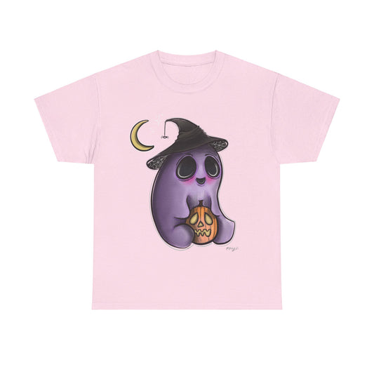 Art By Macy- Cute Ghost & Pumpkin- Halloween -  Unisex- T-shirt- Men- Women- Kids- Teens-Original Artwork- Multicolor- Cotton- New- Up to 5x